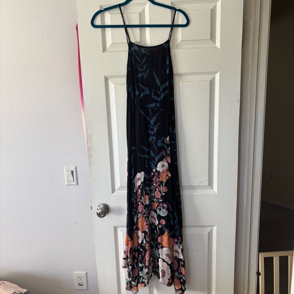 Free People Intimately Dark Blue Floral Maxi Dress with Spaghetti Straps